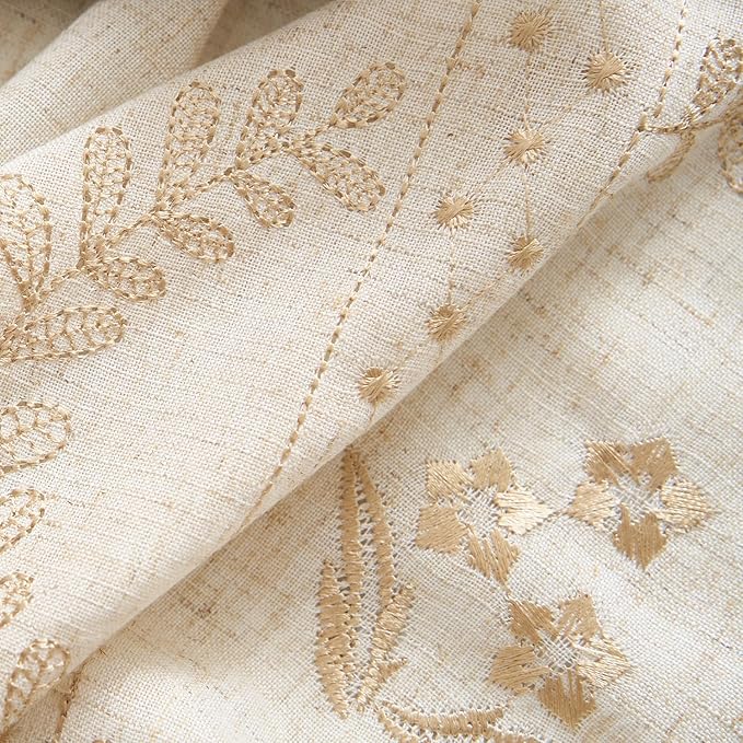 jinchan Belrose 4 Panel Curtains Set 90 Inch Length Floral Curtains Linen Blend - Image 4
