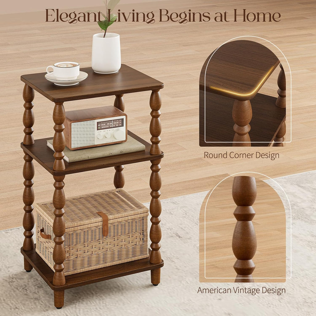 Yoobure Small Side Table - Walnut End Tables Living Room with Spindle Legs