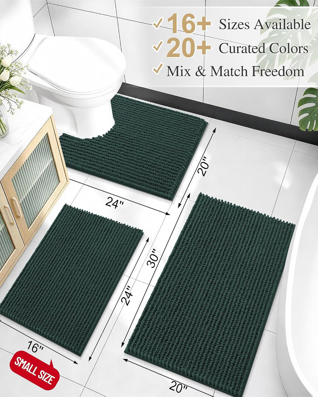 Smiry Thick Bathroom Rugs 24x16, Extra Soft Absorbent Chenille Bath Mat
