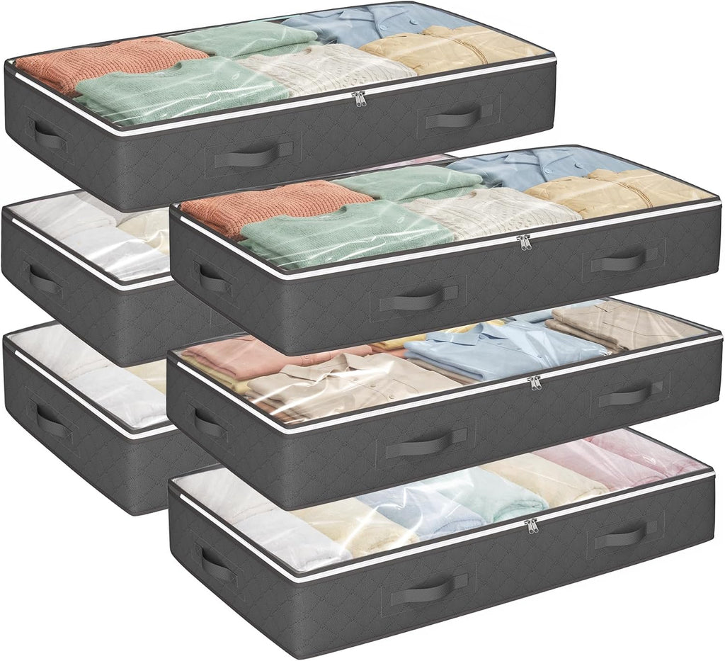 Budding Joy 60L Under Bed Storage Containers, 4 Pack Closet Organizers Grey