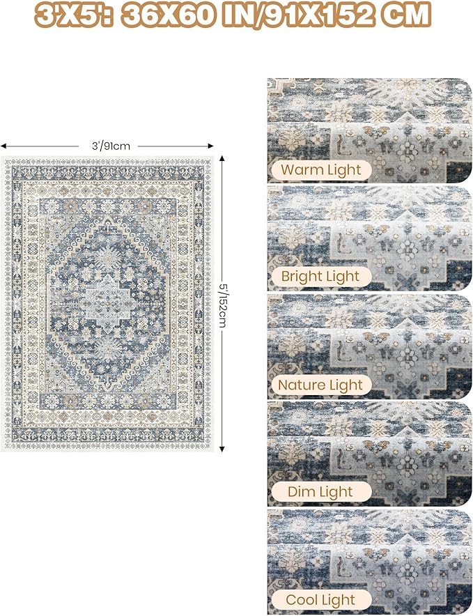 3x5 Washable Area Rug for Entryway, Kitchen Rugs Non Slip for Dining Room - Image 2