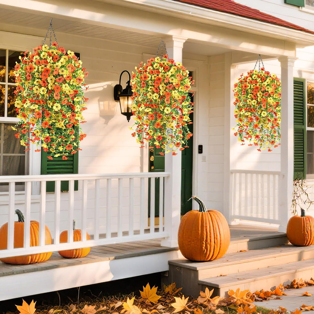 Artificial Fall Flowers for Outdoors UV Resistant Orange Fake Mums Decor