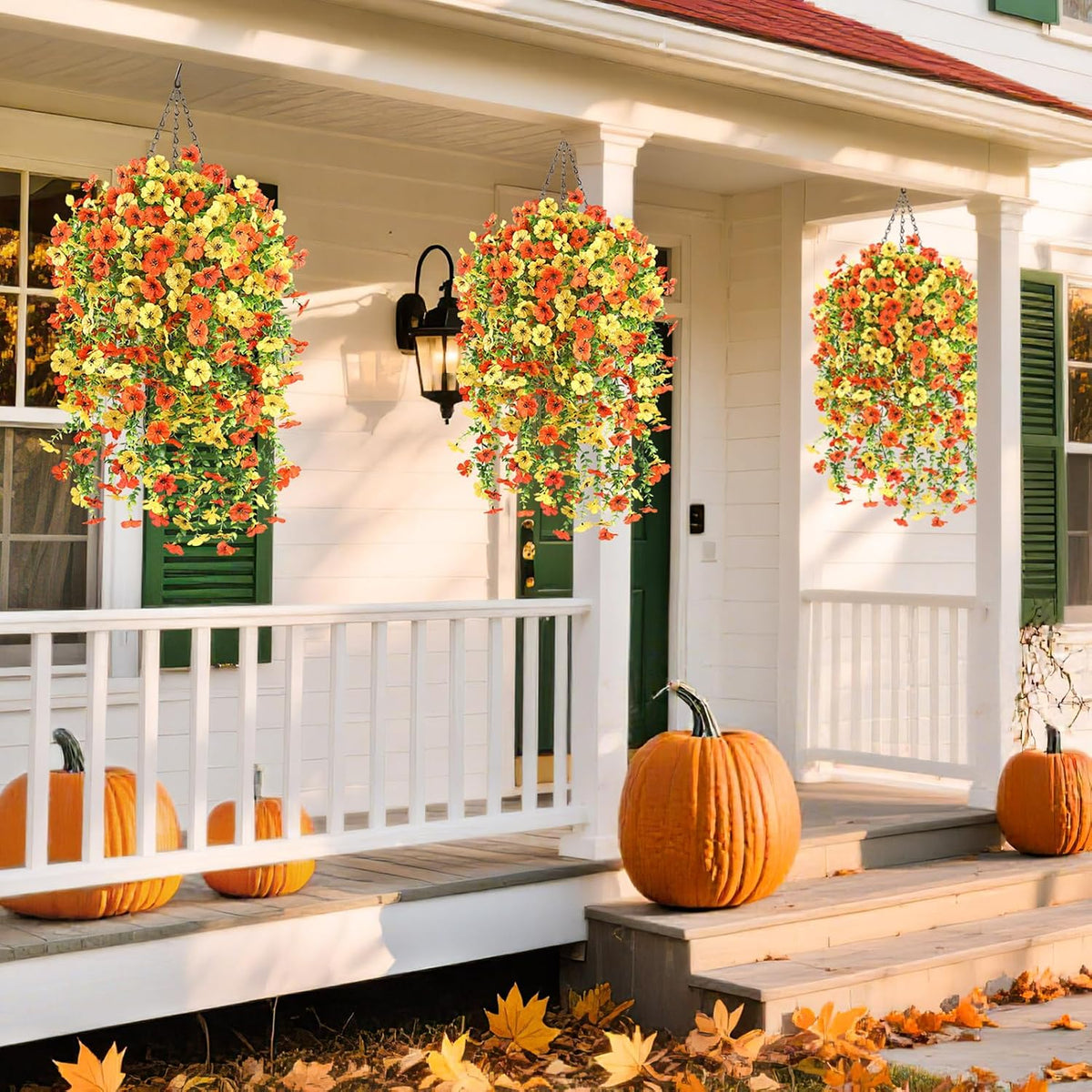 Artificial Fall Flowers for Outdoors UV Resistant Orange Fake Mums Decor