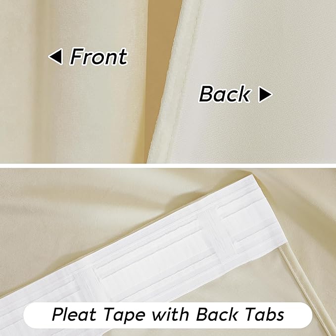RYB HOME Beige Velvet Curtains 96 inches - Image 7
