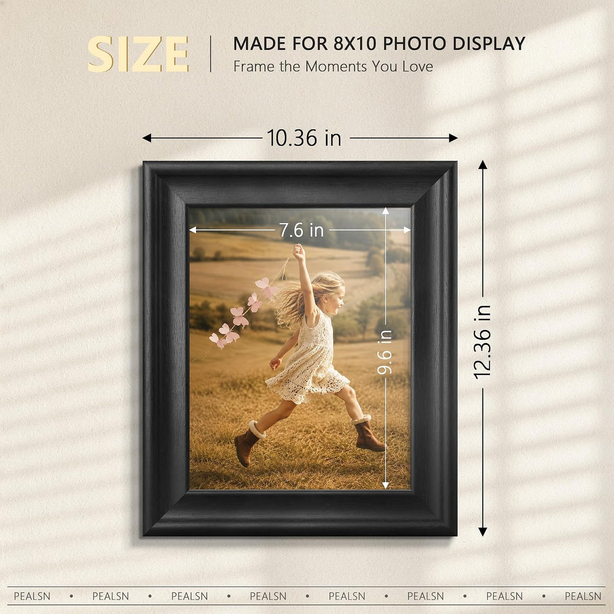 PEALSN 8x10 Picture Frame, Real Glass, Wall & Tabletop Display, Black