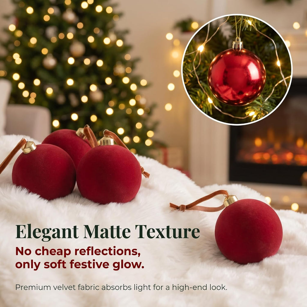 15 Pcs Burgundy Red Velvet Christmas Decorations Balls, 2.65 Inch Christmas Ornaments for Xmas Tree Decor, Dark Red Flocked Ball for Family Holiday Party Valentines Hanging Decoration