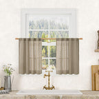 LAMIT Taupe Linen Curtains 24 Inch Length, Semi Sheer Light Filtering Window by LAMIT