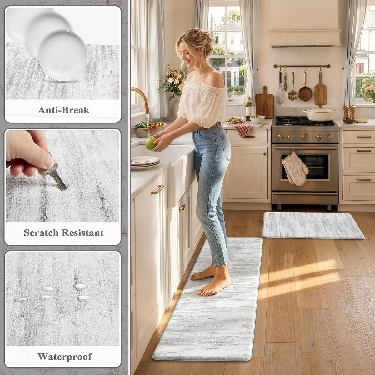 KIMODE Anti Fatigue Kitchen Mats for Floor, Abstract Farmhouse Kitchen Rugs