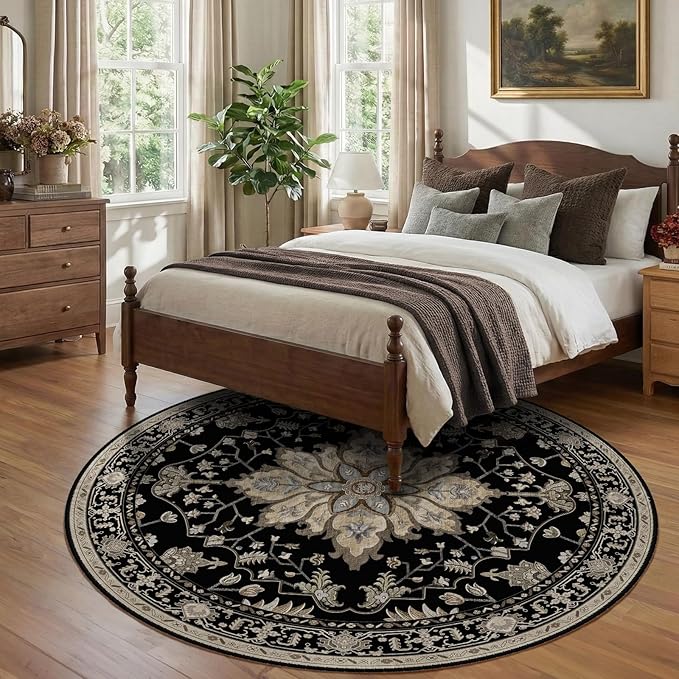 Area Rugs 8ft Washable Non-Slip, Floral Vintage Distress Print Pattern - Image 3