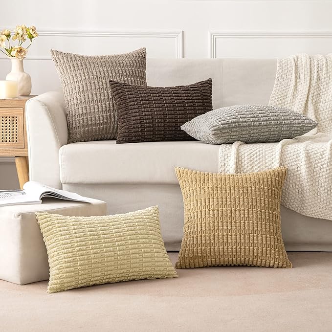 MIULEE Pack of 2 Corduroy Decorative Throw Pillow Covers 12x12 Inch Soft Boho - Image 5