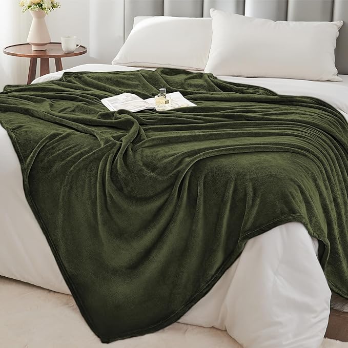 BEDELITE Fleece Blanket Twin Size Olive Green Throw Blankets - Image 6