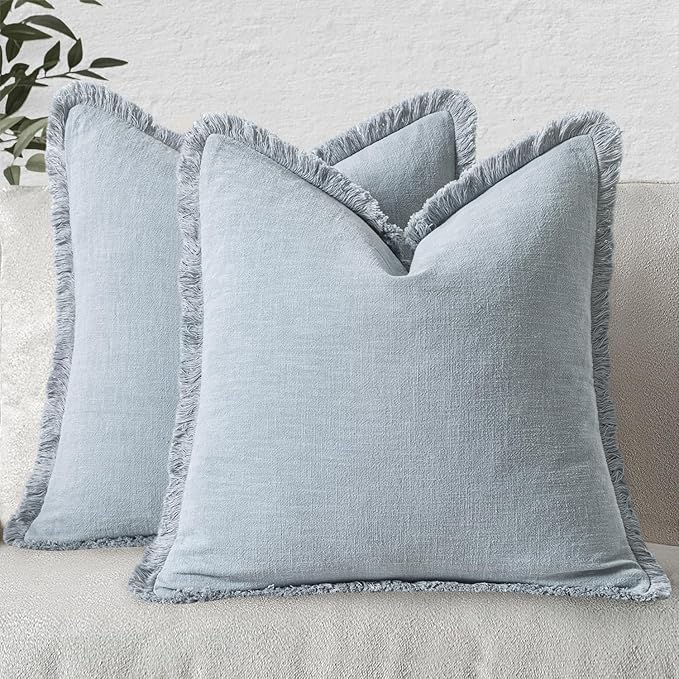 MIULEE Decorative Throw Pillow Covers Neutral Linen Fringe Throw Pillows Set of by MIULEE