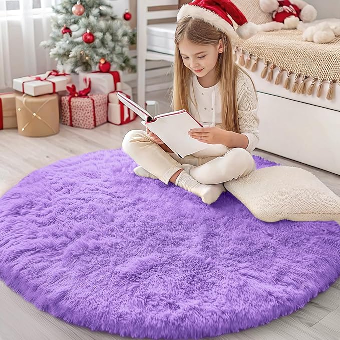 OLANLY Purple Round Rugs for Bedroom by OLANLY