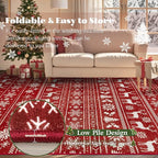 Christmas Rug 8x10 Washable Rugs, Boho Christmas Tree Snowflake Rug Non-Slip - Image 7
