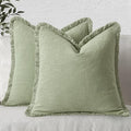 MIULEE Decorative Throw Pillow Covers Neutral Linen Fringe Throw Pillows Euro by MIULEE
