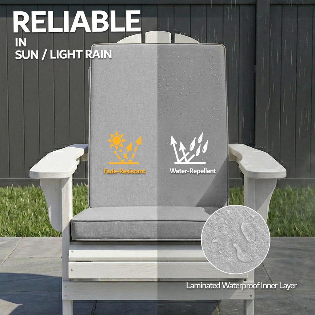 Adirondack Chair Cushion - Removable Cover, Water-Repellent & Fade-Resistant Faux Linen, Securing Straps, Non-Slip Bottom, Fit for Most Outdoor Adirondack & Rocking Chairs - Light Grey