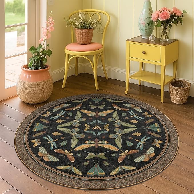 Black Boho 4ft Round Small Rugs - Image 3