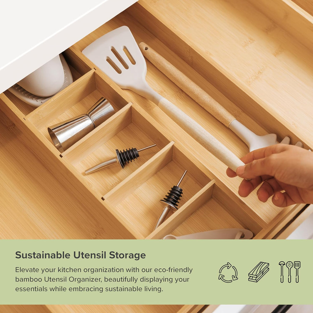 KitchenEdge Utensil & Junk Drawer Organizer, 16-28 in, Bamboo