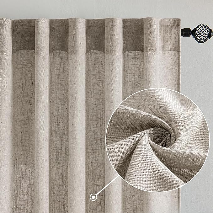 MIULEE Burlywood Birch Linen Curtains 96 Inches Long 2 Panels - Image 2