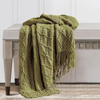 BOURINA Olive Throw Blanket 50 x70 Inches Jacquard Argyle Throw Textured Solid - Image 5