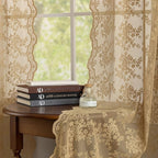 YJ YANJUN Vintage Lace Curtains 72 Inches Long-Victorian Floral Pattern Tan by YJYANJUN