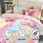 RYNGHIPY 3Pcs Rainbow Long Hair Bedding Sets Twin for Girls