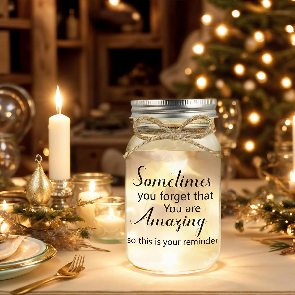 Inspirational Gift Ideas - Mason Jar Night Lights, Thank You Gifts for Women Men Friends, Thank You Christmas Gift for Women Friendship Graduation Employee Coworkers