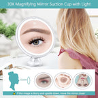 Lighted Makeup Mirror with 30X Magnification, 30X Magnifying Mirror Suction Cup with Light, 3 Color Modes and Adjustable Brightness, 360°Swivel Magnifying Mirrors with Light for Vanity 1500mAh