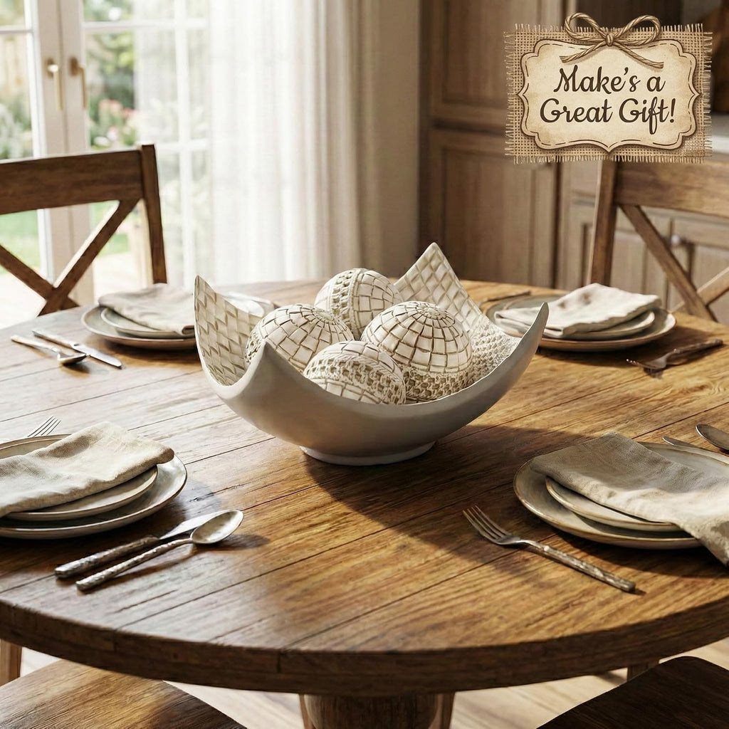 Seraphic Dining Table Centerpiece Decor, 5pc Decorative Scoop Bowl, White