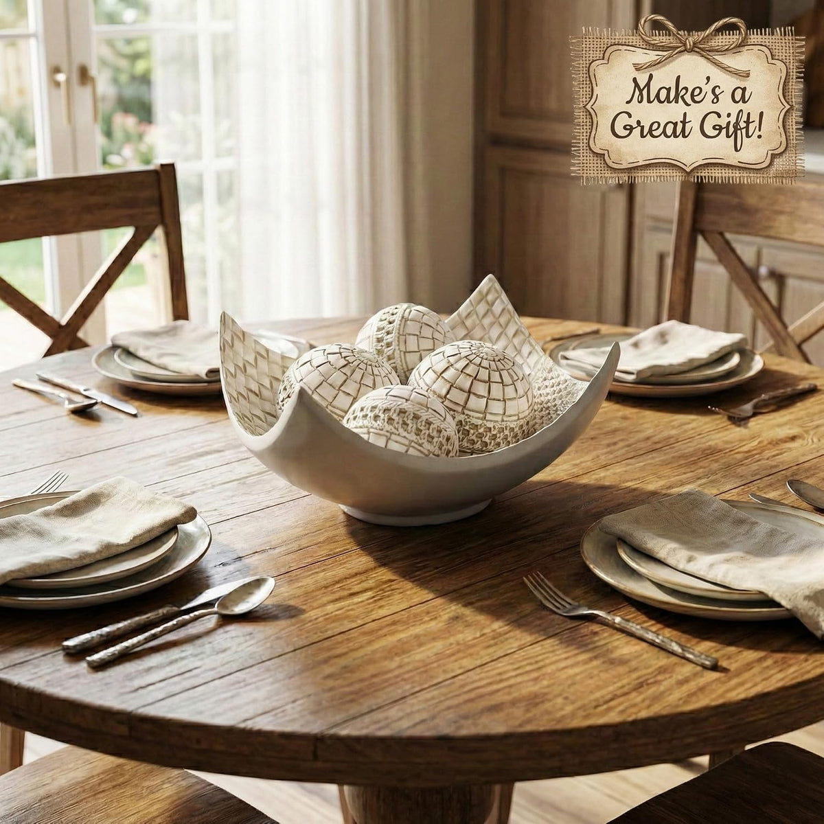 Seraphic Dining Table Centerpiece Decor, 5pc Decorative Scoop Bowl, White