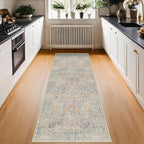 Hazo Haus Non Slip Beige Blue Hallway Runner Rug - Image 3