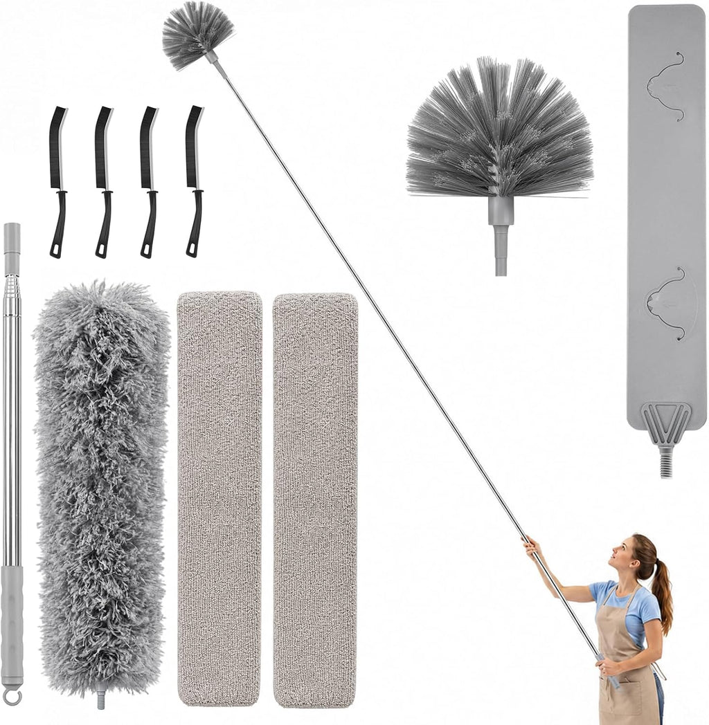10-Piece Duster with Extension Pole, Cobweb Duster for High Ceiling