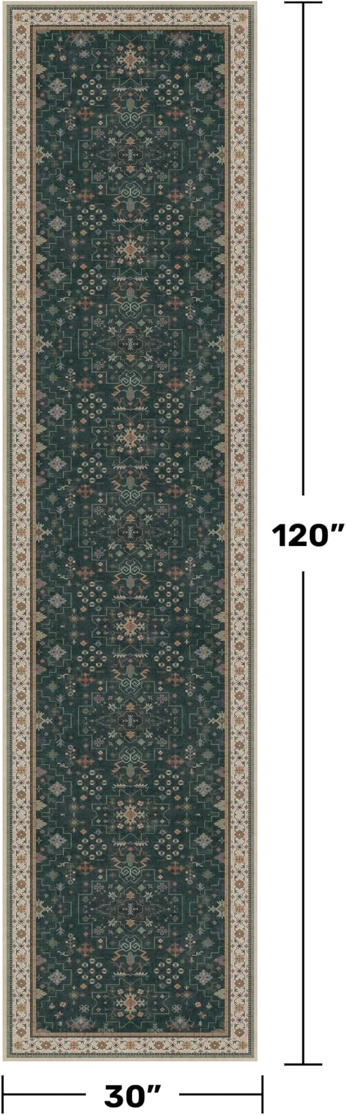 Dark Green Washable 2'6"x10' Long Runner Rugs - Image 2