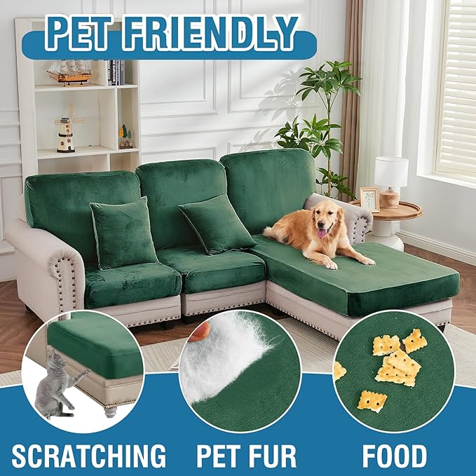 Couch Cover 6-Piece Elastic Velvet Couch Cushion Covers & Chaise Slipcovers - Image 3