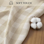 Softalker Gingham Rectangle Tablecloth with Tassel, Beige Cream, 55" x 84"