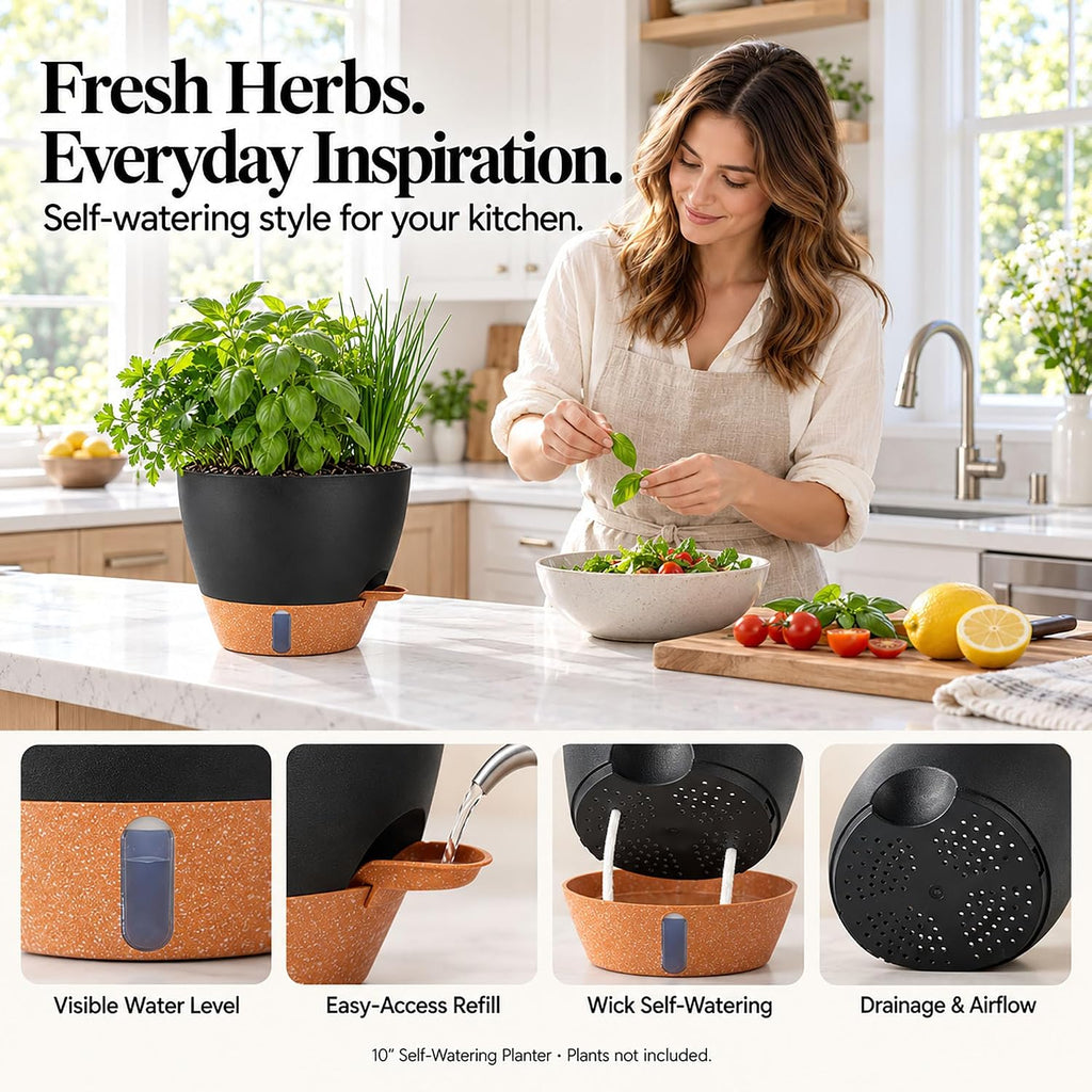 2 Pack 10 inch Plant Pots, Plastic Self Watering Planters