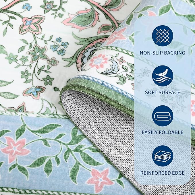 GarveeHome Blue Green Pink Area Rugs 9x12 Living Room, Botanical Grove Cottage - Image 8