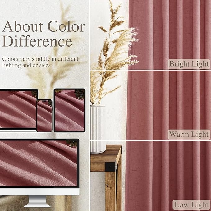 Canyon Rose Linen Curtains for Living Room 98 Inches Long Light Filtering Semi - Image 3