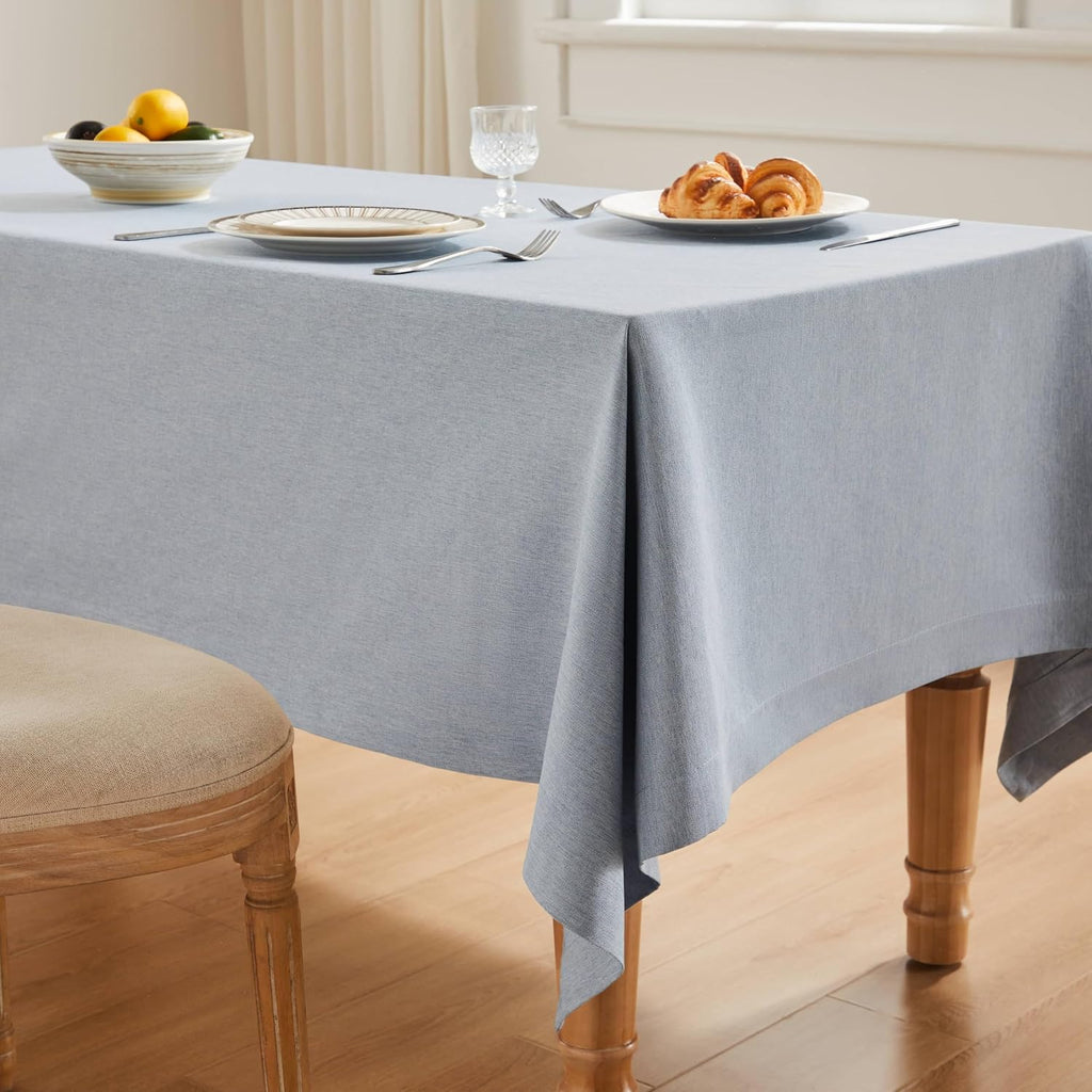 ZeeMart Linen Textured Rectangle Table Cloth, 60x104 Inch Chambray Blue