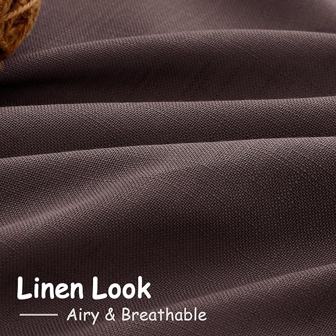 Linen Curtains Semi Sheer Coffee Brown 96 Inches Long 2 Panels Set - Image 3