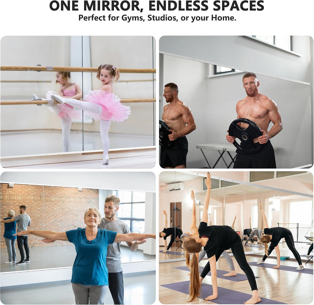 Home Gym Mirror for Wall, 48x24x3PCS Frameless Full Length Mirror, Silver