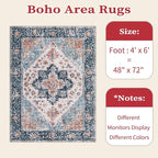 SERISSA 4x6 Boho Bedroom Rug, Washable Non Slip Vintage Blue Orange Area Rugs - Image 2