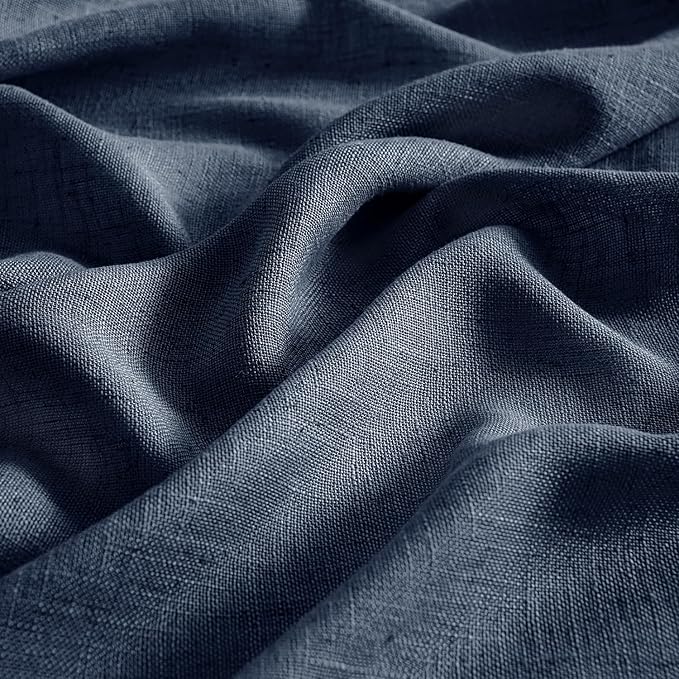 MIULEE Navy Blue Linen Curtains 54 Inch Length 2 Panels - Image 4