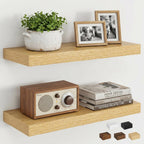 Dreamland 18" Floating Shelves, Rustic Wooden Wall Shelves for Bathroom|Bedroom|Kitchen, Deep Wall Mounted Book Shelf, Wood Storage Display Shelf for Home Decor, Set of 2, Oak