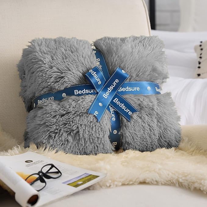 Bedsure GentleSoft Fluffy Grey Throw Blanket, Soft Sherpa Fleece Fuzzy Plush - Image 6
