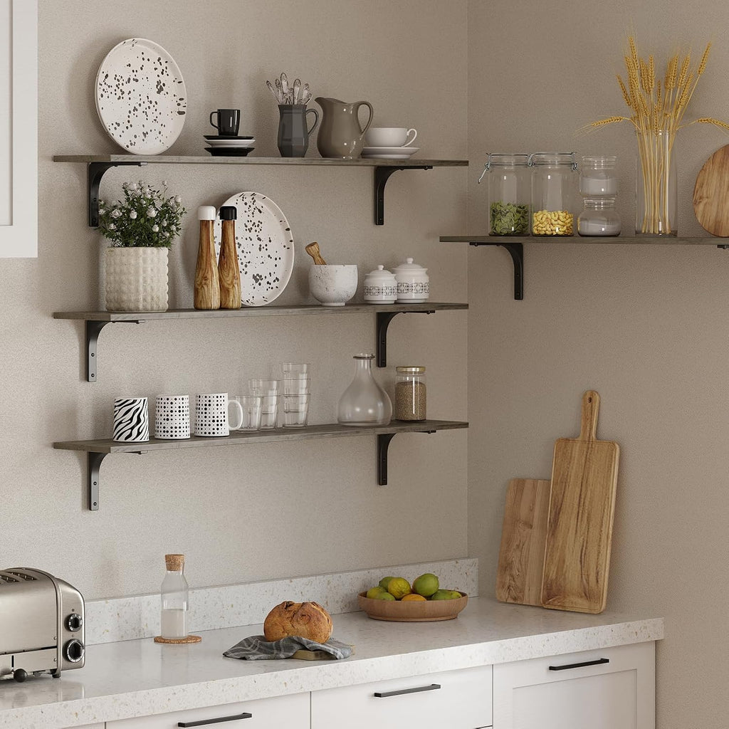 DINZI LVJ Long Wall Shelves, 47.3Inch Wooden Wall Mounted Shelves, Set of 2