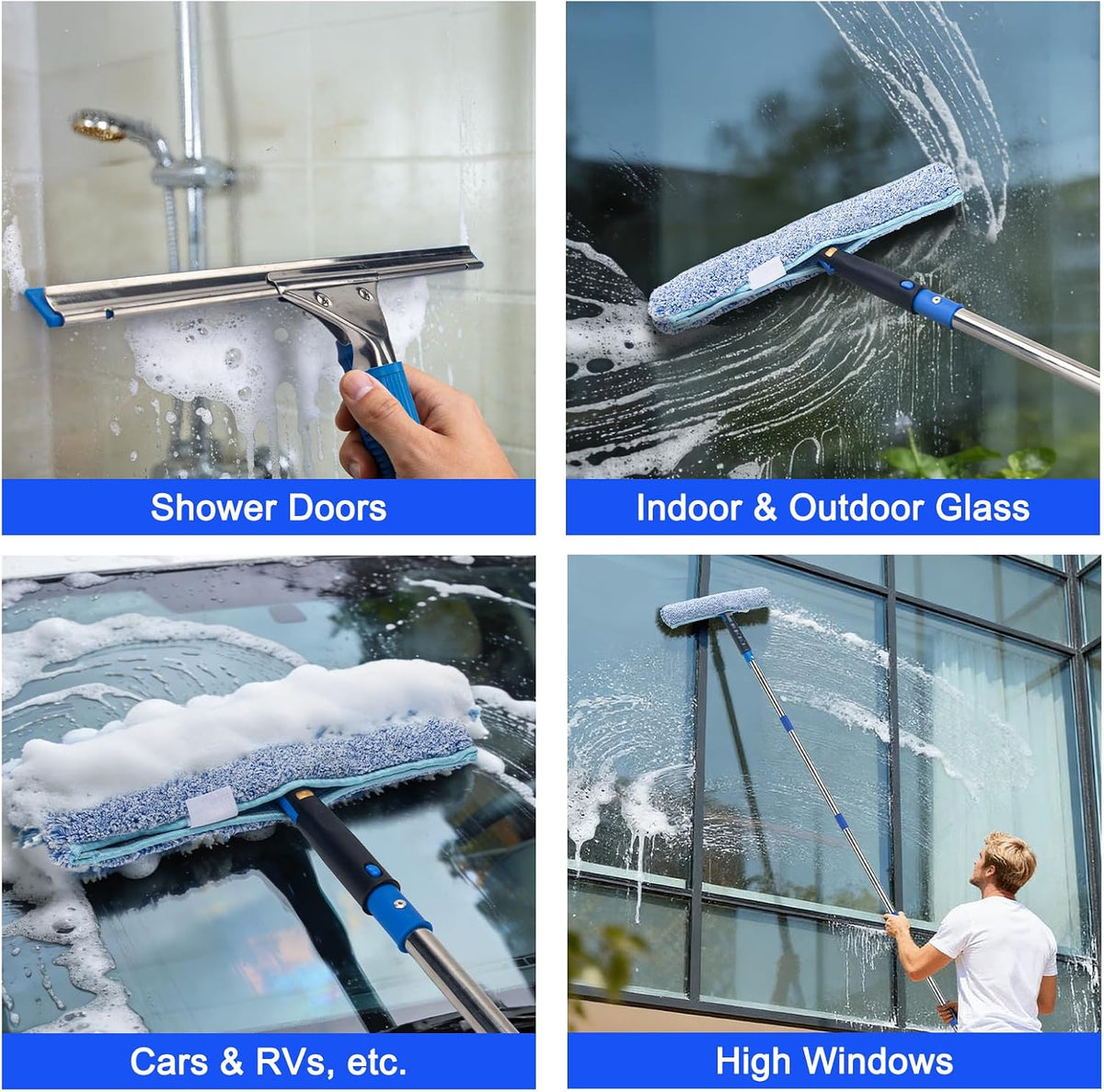 Professional Window Cleaning Kit with 6ft Long Handle, 3 Gallon Bucket