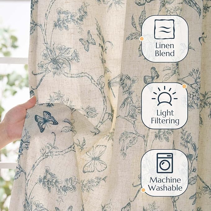 jinchan Floral Curtains Lined Linen Blend Curtain - Image 2