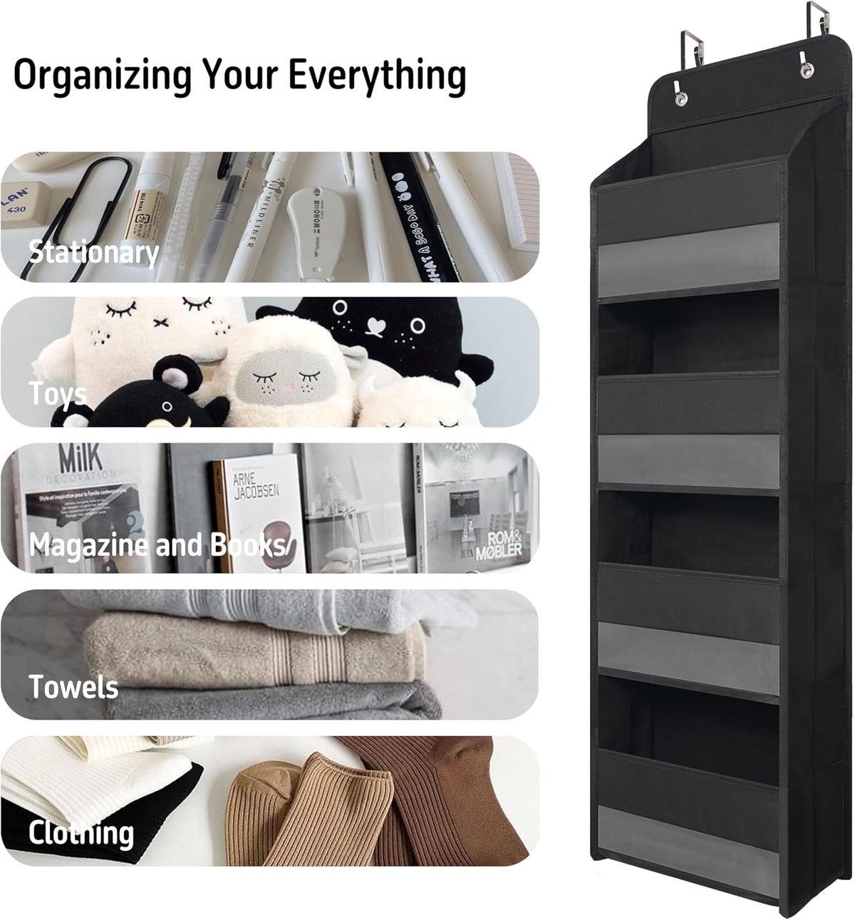 GCreation Over Door Organizer for Bedroom Bathroom Pantry, 4 Shelf Black