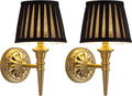 KDG Cordless Gold Wall Sconces Set of 2, Black Fabric Lampshde Wall Lamps